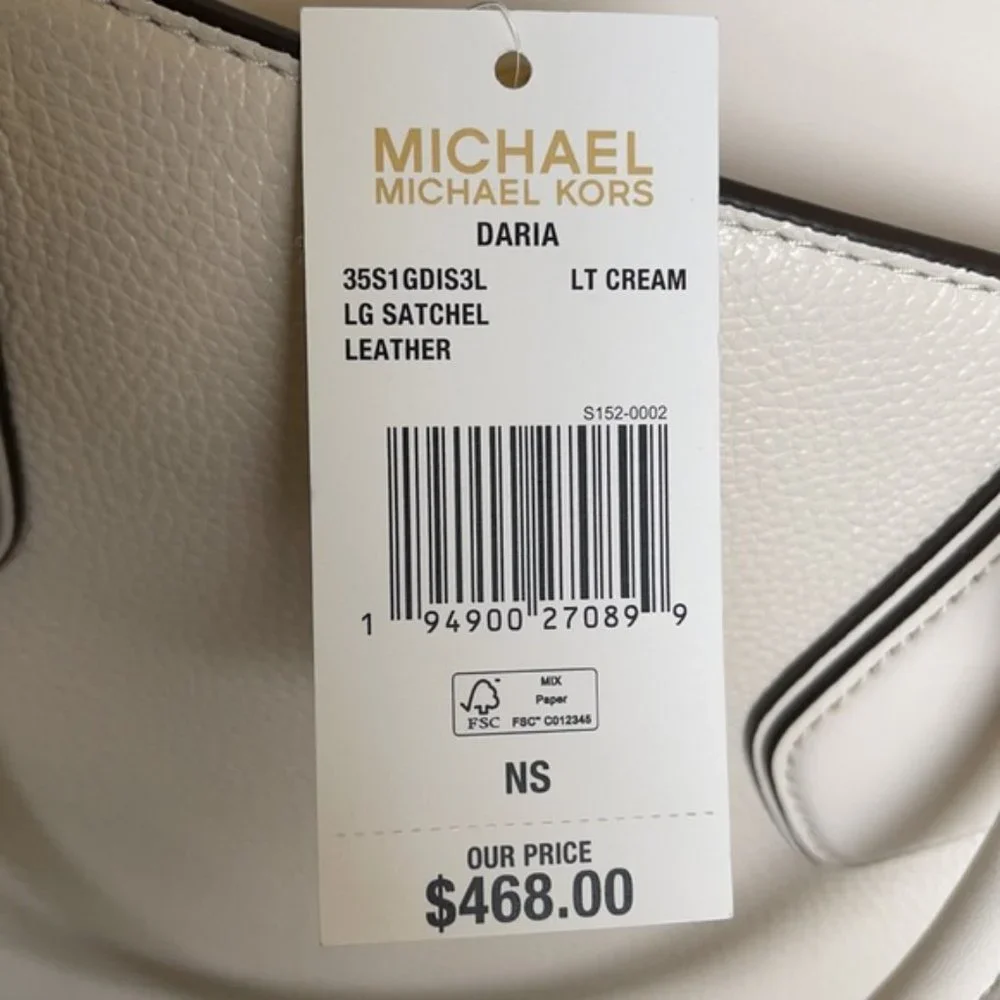 Michael Kors Daria Large Satchel Bag Leather Light Cream - Picture 9 of 15